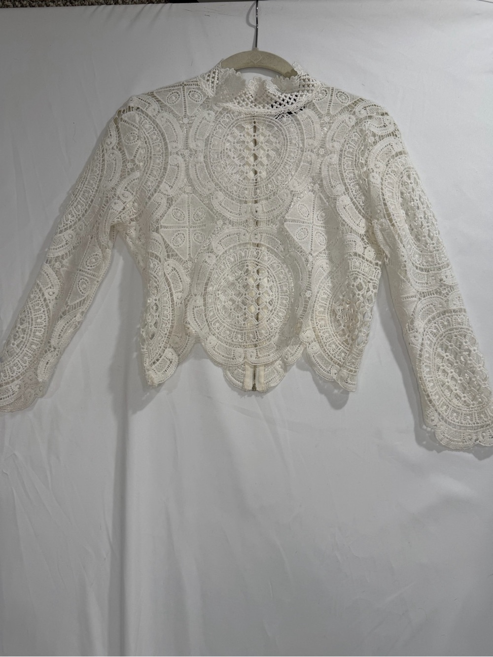 Hot Miami Styles Crochet Lace Long Sleeve Top - White